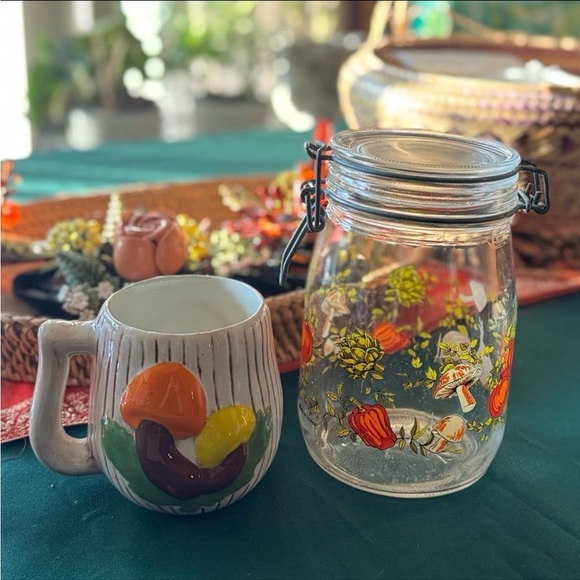 Arc Other - Vintage Mushroom Themed Glass Jar and Ceramic Mug Set